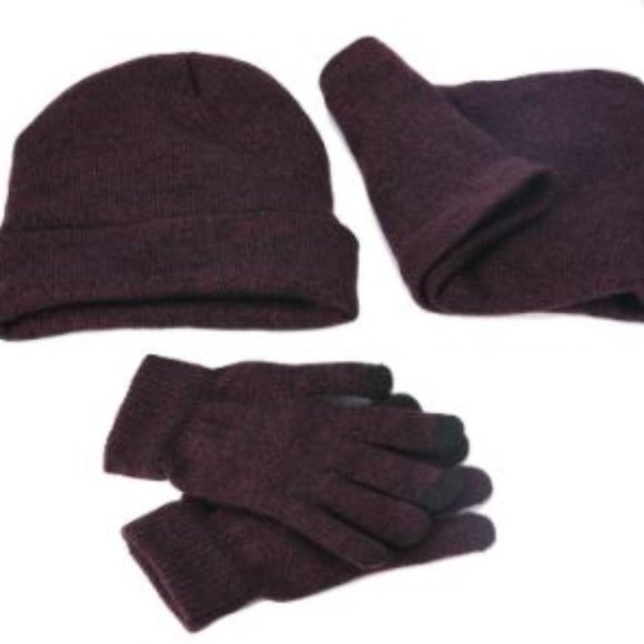 Wine Red 3pc set Winter  Hat, Scarf and Glove set. New   Women M - Picture 2 of 6